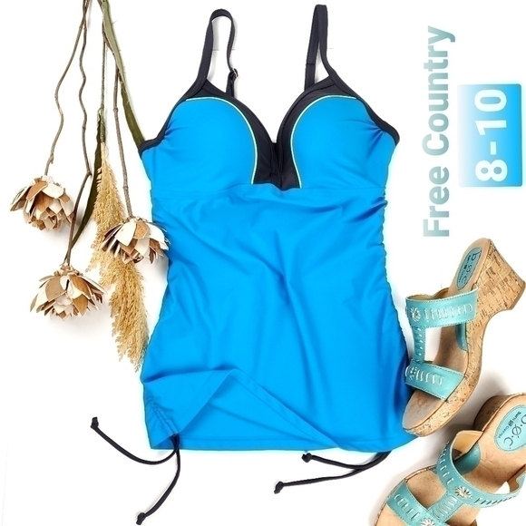 New Free Country Blue Blk Cinch Side Swim Sz 8-10 - Picture 1 of 11